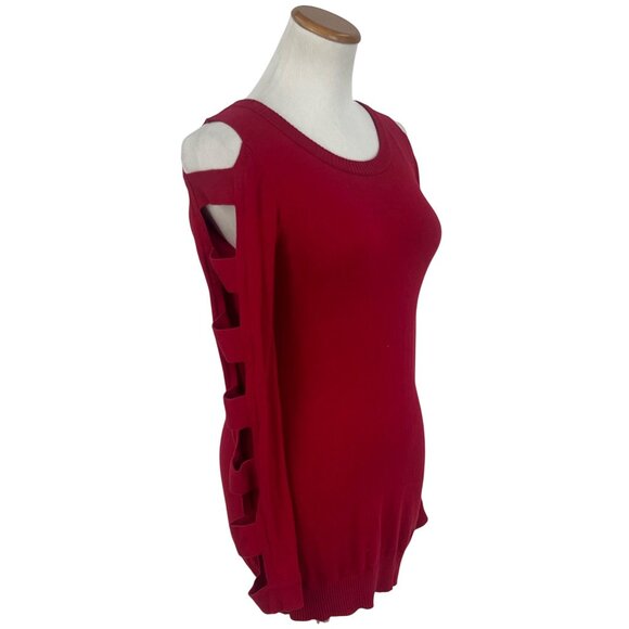 Vtg 90s Y2K F21 Red Angora Cold Shoulder Caged Ladder Sweater | Grunge Baddie S - Picture 6 of 16